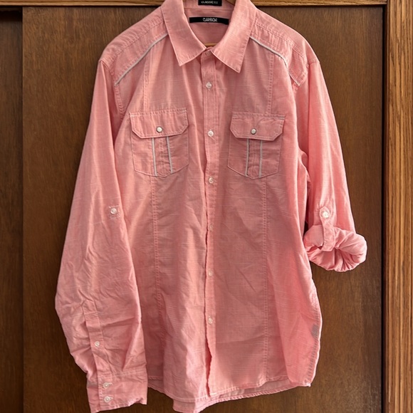 Carbon XL Pink Button Western Shirt Roll Tab Option Long Sleeve Classic - Picture 1 of 13